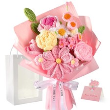Crochet Flower Bouquet Pink, Handmade Knitted Floral, Crochet Tulips Galsang ...