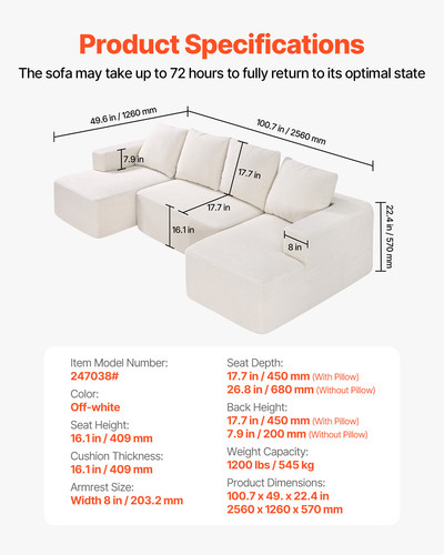 Modular Sectional Sofa U Shaped Cloud Couch with Chaise and Cushion Beige - Picture 7 of 12