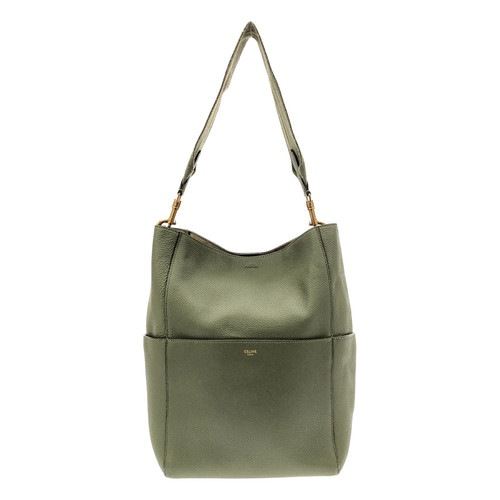 Celine Seau Sangle Shoulder Bag Moss Green Leather 8.7x12.6x5.9 in