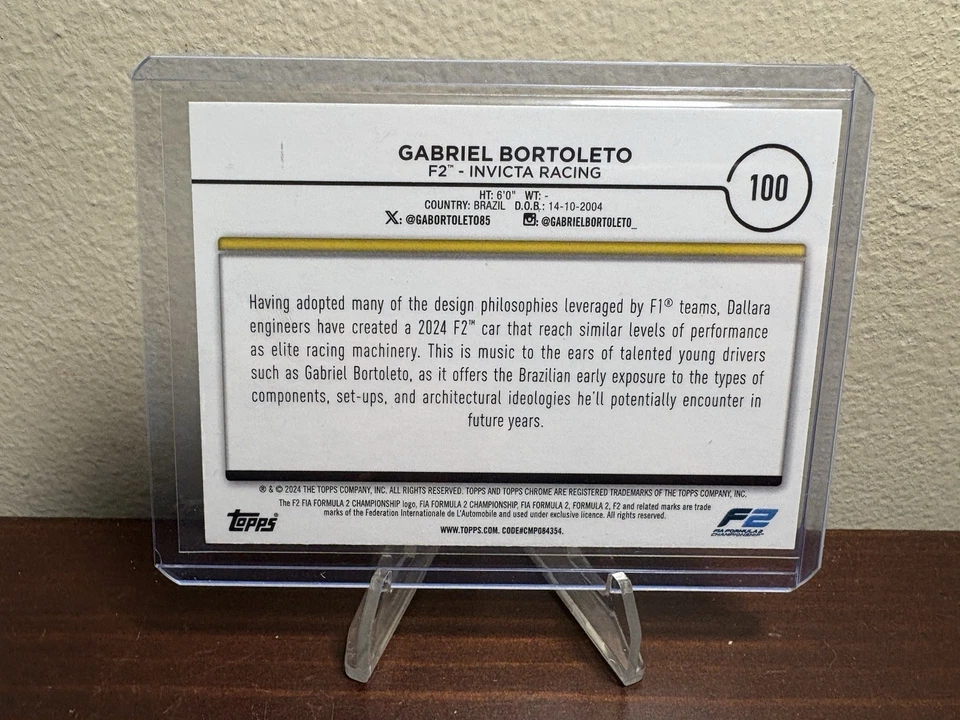 2024 Topps Cromo Fórmula 1 F2 Coches Gabriel Bortoleto Oro Checker Bandera/50 #100 Foto 2 de 2
