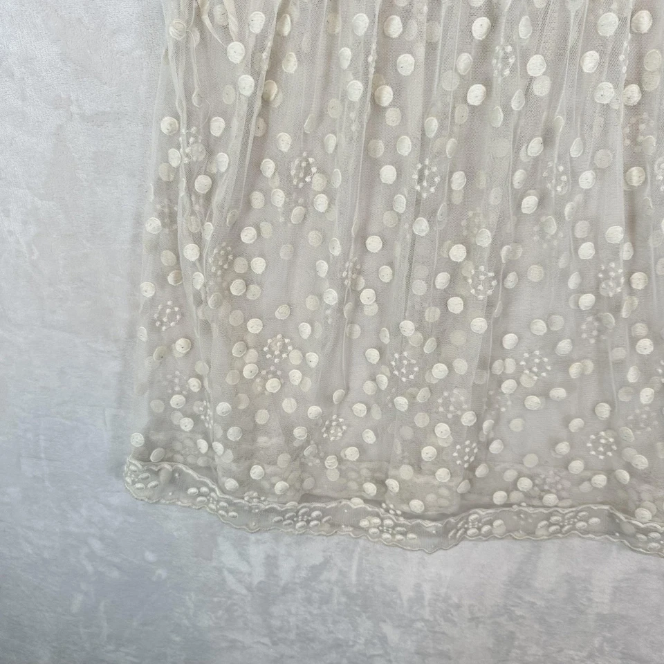 Blusa BCBGMAXAZRIA Feminina Média Marfim Malha Transparente Bordada Bolinhas Renda Regata - Imagem 4 de 4