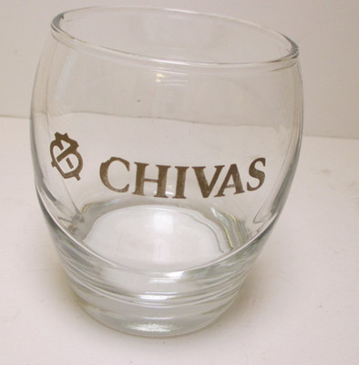 Chivas Regal Scotch Whiskey Glass Gold lettering 3.5'' Tall