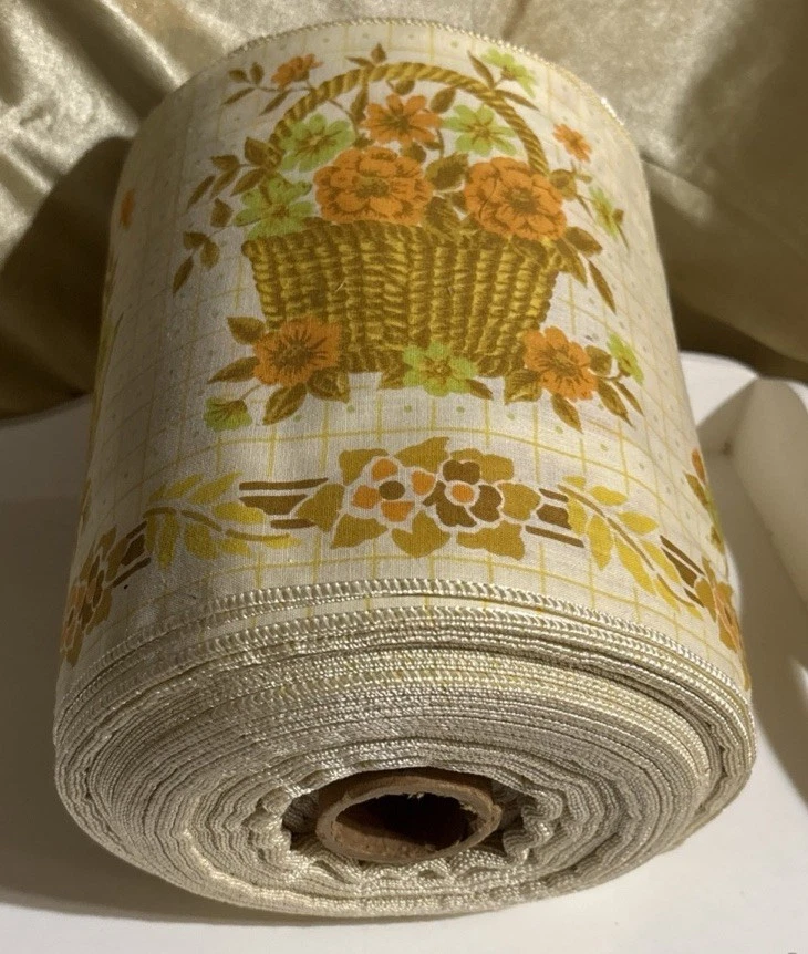 De colección Tela Oro Amarillo Floral Cesta Patrón 50+ yardas?? 8” de ancho **LEER** Foto 2 de 2