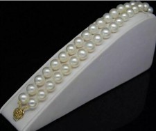 DOUBLE STRANDS SOUTH SEA AAA 8-9MM WHITE PEARL BRACELET 7.5-8 " 14K GOLD CLASP