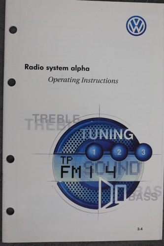 VW Radio "alpha" Operating Instructions "08-1998" Betriebsanleitung "Englisch"