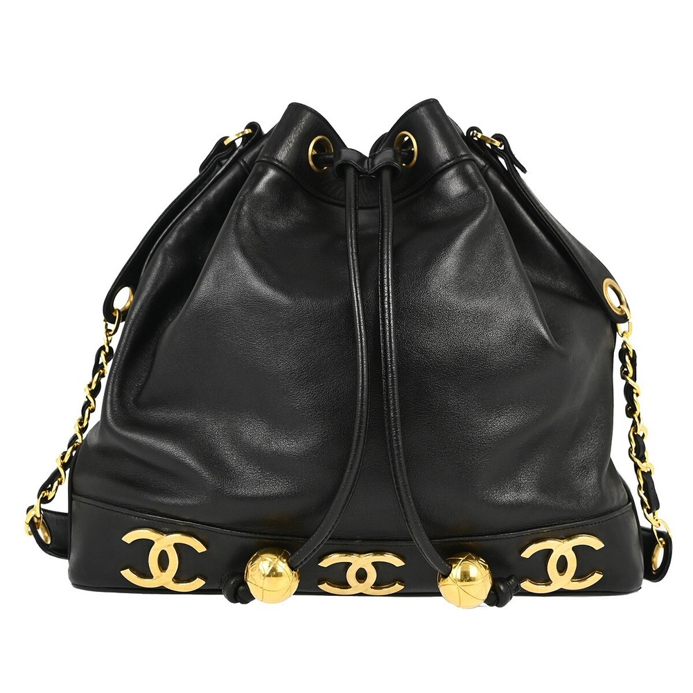 Chanel Black Lambskin Triple CC Bucket Shoulder Bag KK30264