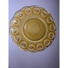 Vintage Amber Glass Plate Hobnail Scalloped Edge Decorative Serving Dish