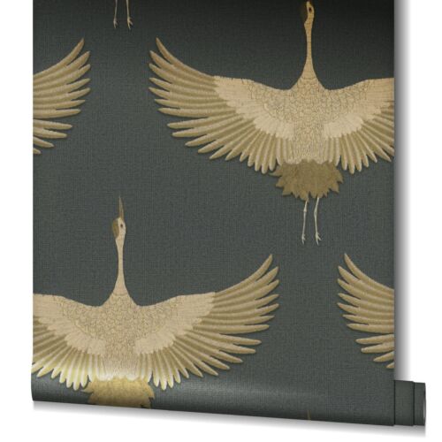 Non-Woven Wallpaper Crane Textile Look Black Gold Metallic 34532 (6,33£/1qm) - Picture 5 of 5