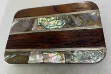 VINTAGE ALPACA NICKEL SILVER MEXICO ABALONE SHELL WOOD INLAND BELT BUCKLE