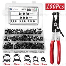 100 Pcs Fuel Line Hose Tubing Spring Clips Clamps Assortment Kit for Motorcycle