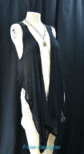 Franchesca's bird cage black lace vest drape front boho hippie top chic SZ S NWT