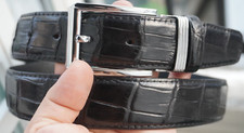 W 1.3" - Black Real CROCODILE Belly LEATHER Skin Men's Belt D45