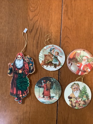 1981 Merrimack Christmas Ball Shapes (4) And 1 Large Santa die-cut ornament (5)