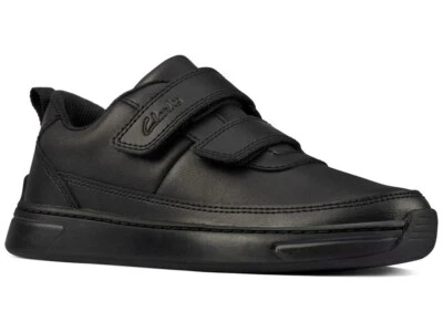 Clarks Kinder Säuglinge Kleinkind Junior lebendig leuchtende Schuhe F Passform Schule Leder schwarz