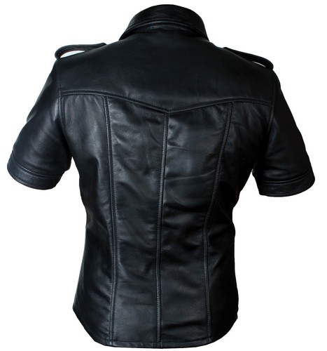 CAMICIA UNIFORME UOMO POLICE HOT REAL BLACK PECORA/AGNELLO PELLE BLUFF GIACCA GAY - Foto 14 di 20