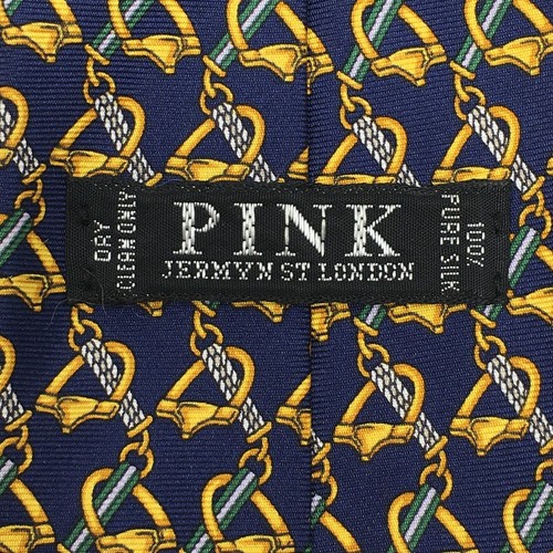 Thomas Pink Classic Tie Blue Gold Green Horsebit 100% Silk Made England Necktie - Picture 3 of 7