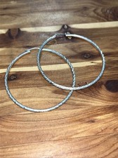 Vintage Modernist 925 Sterling Silver Large Textured Minimal Hoop Earrings