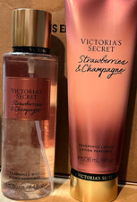 Victoria  s Secret Strawberries  Champagne Fragrance Mist And Lotion 8.4 OZ New.