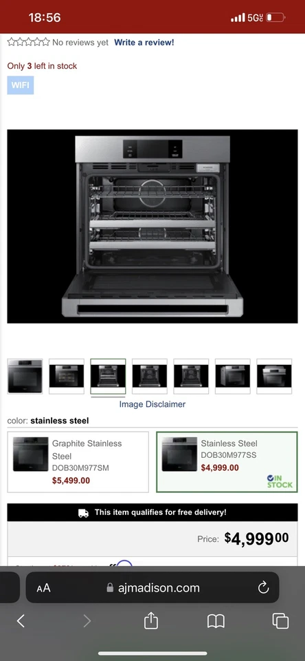 Horno de vapor eléctrico inteligente de pared única Dacor Contemporary DOB30M977SS 30 pulgadas Foto 2 de 4