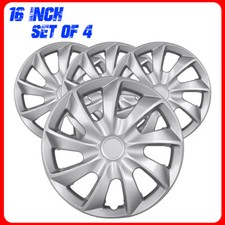 16 Set Of 4 Silver Wheel Covers Snap On Full Hub Caps Fit R16 Tire Steel Rim 16 Set Of 4 Silver Wheel Covers Snap On Full Hub Caps Fit R16 Tire Steel Rim