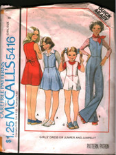 5416 Vintage McCalls SEWING Pattern Girls 1970s Jumper Jumpsuit Dress 8 School