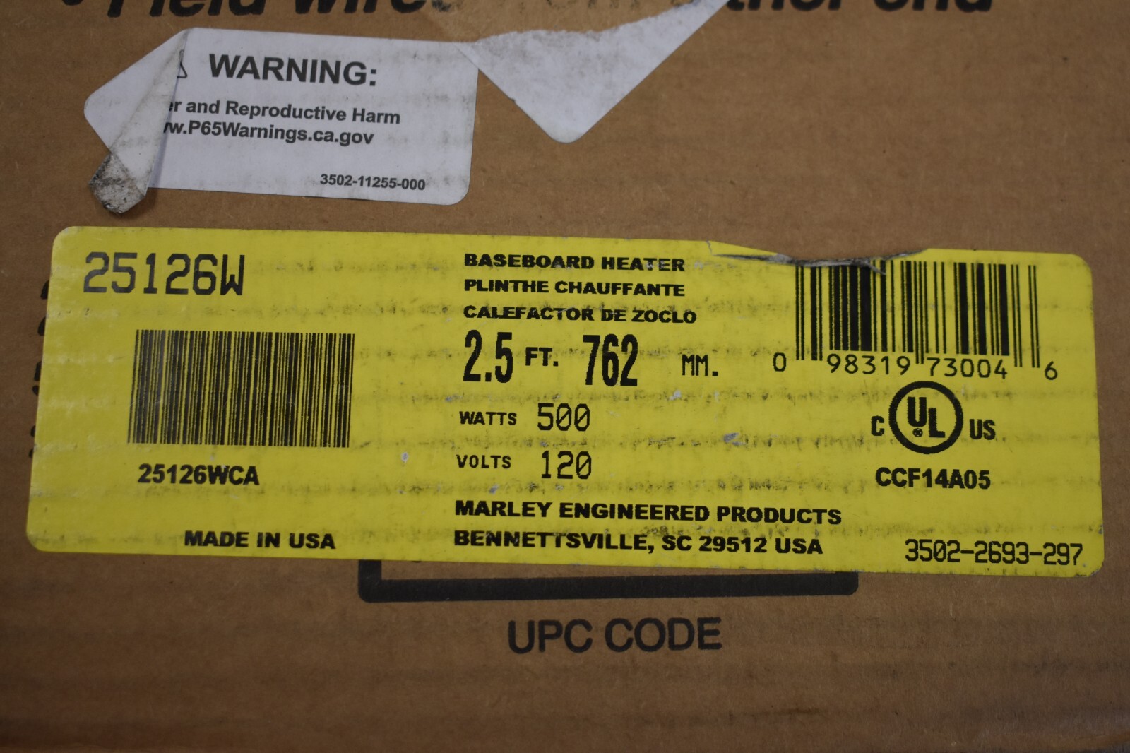 Qmark Heater 500W 120V 2.5 Foot Residential Baseboard Heater Beige 25126W