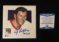 Andy Bathgate Signed New York Rangers Hand Painted Tile Beckett COA