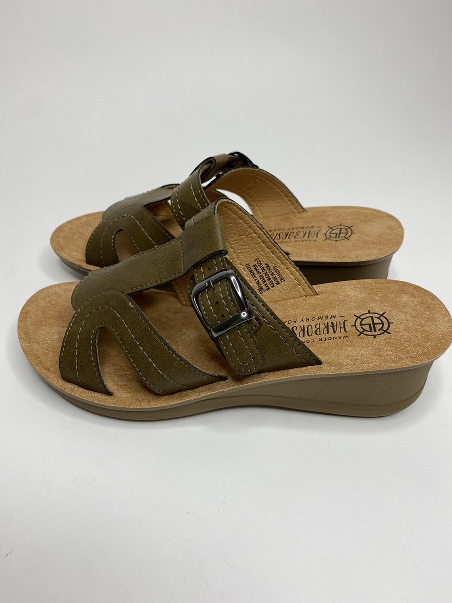 Women’s Harborsides Memory Foam Green Wedge Sandals •Size *NWOB