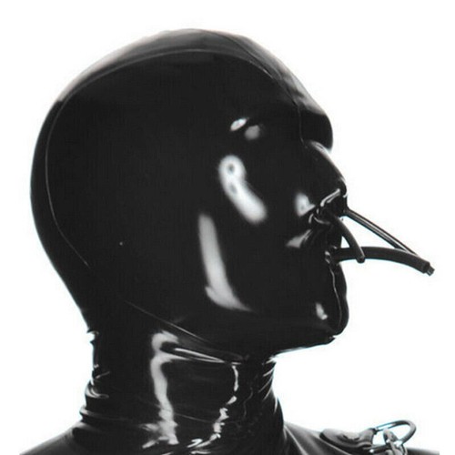 Latex Hood w/ Breathing Tube Rubber Mask for experience suffocation Fetish BDSM - Picture 3 of 9