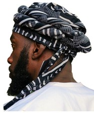 Black and White Kente African Print pre-tied Turban for Men