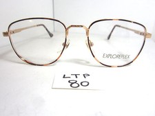 Vtg 80s EXPLOREFLEX 2290 Gold Tortoise 18KGP Round Eyeglass Frame LTP-80 