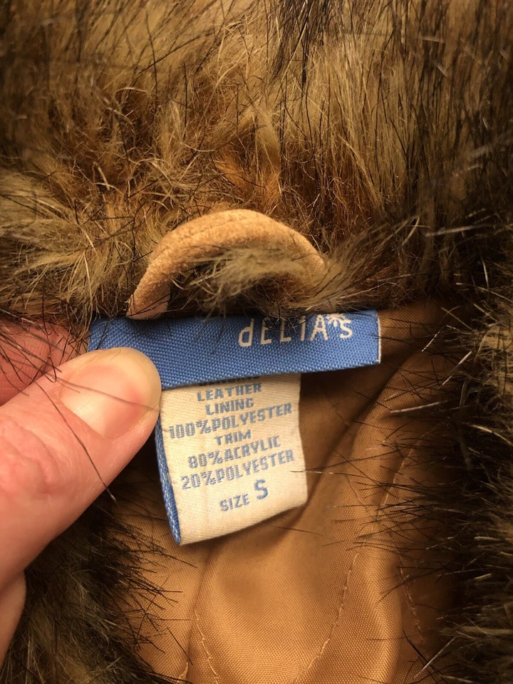 VTG Y2K Delia’s Tan Suede Almost Famous Penny Lane Leather Faux Fur Coat Small - Image 3 of 4
