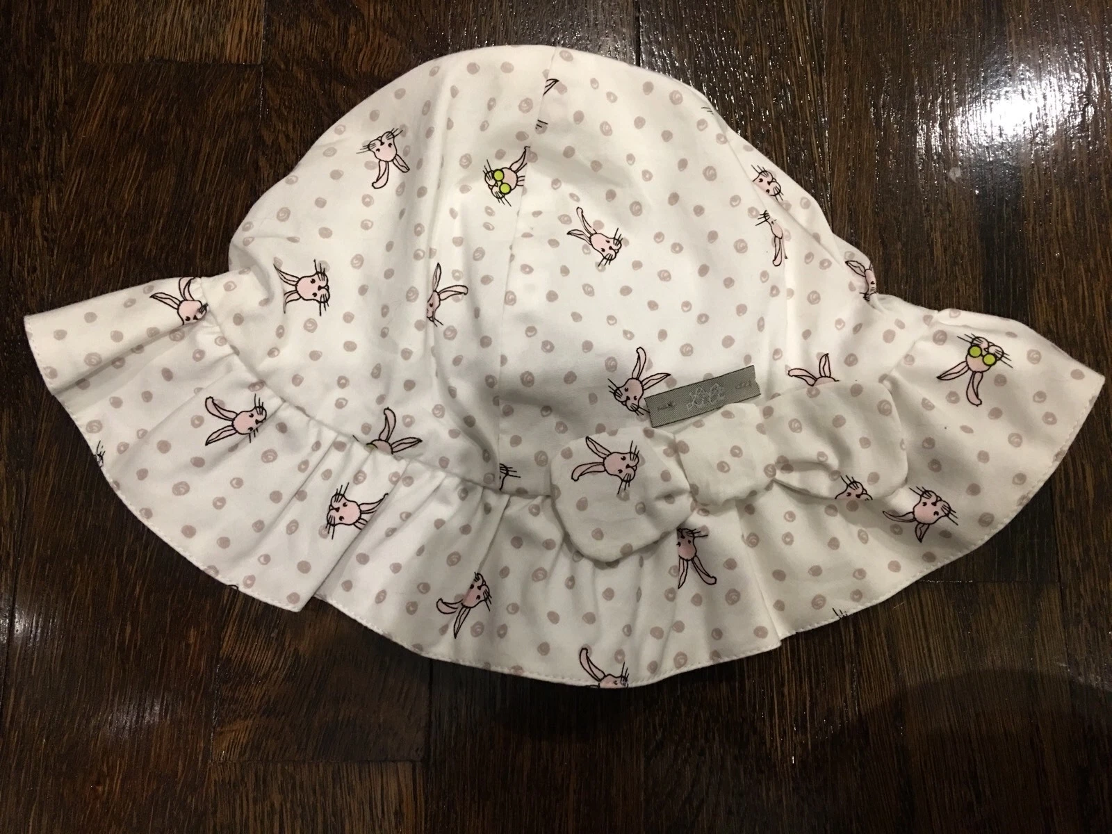 New With Tags Lili Gufrette Infant Baby Sun Hat T1 With Bunny Print & Bow Detail