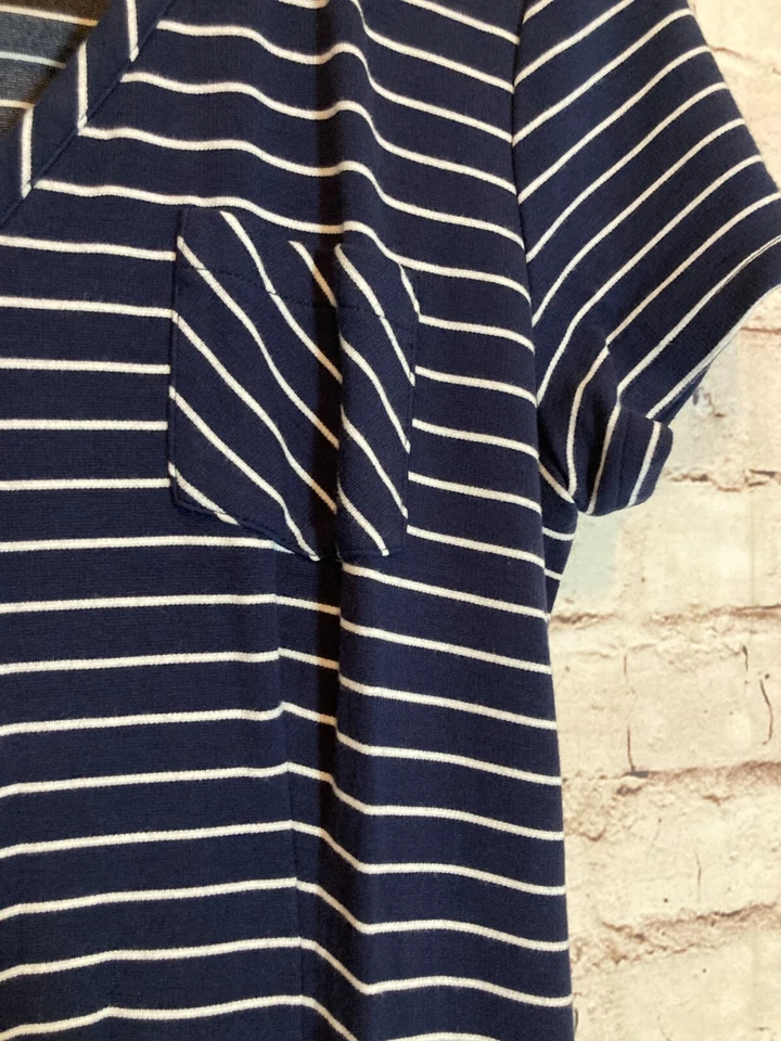 Maxi Vestido Newport News Para Mujer 10 Azul Marino Rayas Ultra Elastizado Fluido Largo Foto 3 de 4