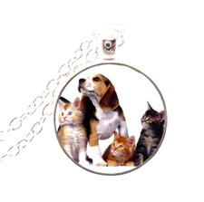 CATS BEAGLE DOG Silver Pendant fit 20" to 22" Necklace Men Women Gift Jewelry