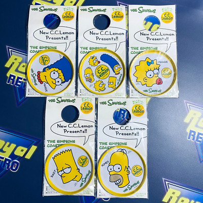 Vintage Licensed Simpsons CC Lemon Metal Coasters - Bart, Maggie, Marge, Homer