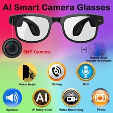 AI Smart Camera Glasses 8MP Photo Video Recording Headphone Mic AI Translation