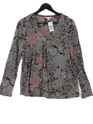 White Stuff Damen Top UK 12 Grau Blumen 100% Viskose Langarm V-Ausschnitt Basic