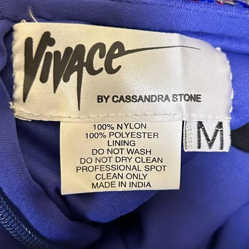 Vivance by Cassandra Stone 令人眼花缭乱的皇家蓝色串珠条纹连衣裙 - M 码 — 第 3/3 张图片