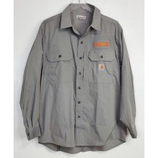 Carhartt mens large button front shirt vented logo long sleeve gray pockets work