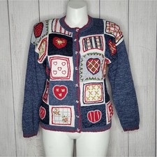 Heirloom Collectibles Patchwork Heart Valentine's Day Cardigan Sweater, size M