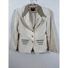 Sasson Blazer Women 10 Cream Vintage Y2K Contrast Collar Accent Buttons