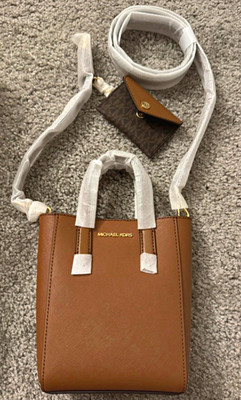 Michael Kors Mercer Small Brown Saffiano Leather Satchel Strap Gold Hardware