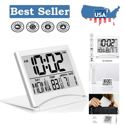 Sleek Portable Travel Alarm Clock - Foldable Design with Large Easy-Read Numbers