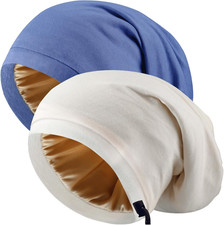 2 Pcs Adjustable Silk Hair Bonnet for Sleeping, Satin Lined Sleep Cap for Women