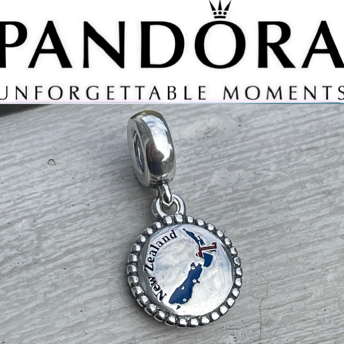 Rare Pandora Exclusive Country of New Zealand Flag Map Dangle
