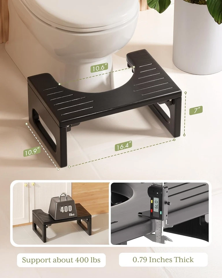 Foldable 7-Inch Bamboo Toilet Stool with Non-Slip Design, Space-Saving Comfort - Image 4 of 4