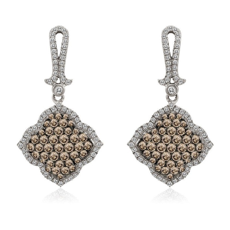 Le Vian 14K White Gold Dangle Drop Earrings for Women 1 1/4 cts Brown Diamond