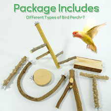 7 PCS Natural Wood Bird Perches Cage Bird Parrot Parakeet Perch Stand Bird Small