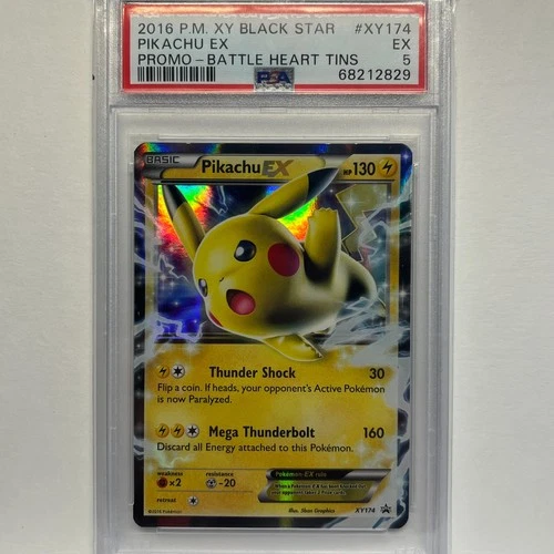 2016 Pokemon Pikachu EX XY174 Black Star Promo Battle Heart Tins PSA 5